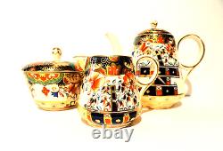 Ensemble de 2 tasses à café, sucre et lait en Imari, antique Copeland Spode D7911