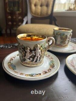 Ensemble de 4 soucoupes de tasses à café Vintage R. Capodimonte avec chérubin et dragon