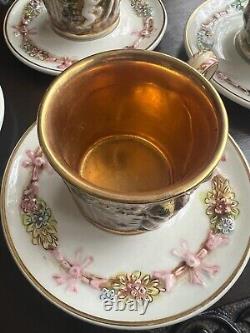 Ensemble de 4 soucoupes de tasses à café Vintage R. Capodimonte avec chérubin et dragon