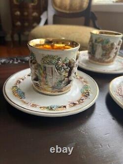 Ensemble de 4 soucoupes de tasses à café Vintage R. Capodimonte avec chérubin et dragon