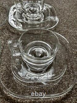 Ensemble de 4 tasses, soucoupes et assiettes en verre vintage Joe Colombo Arno Italie Designer