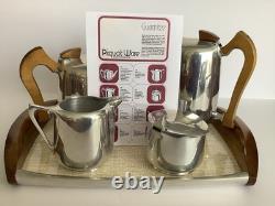 Ensemble de 5 pièces en Picquot Ware vintage : thé, café, plateau + lait et sucre fabriqué en Angleterre