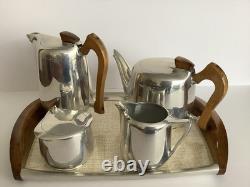 Ensemble de 5 pièces en Picquot Ware vintage : thé, café, plateau + lait et sucre fabriqué en Angleterre