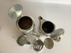 Ensemble de 5 pièces en Picquot Ware vintage : thé, café, plateau + lait et sucre fabriqué en Angleterre