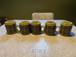 Ensemble de 5 tasses à café vintage vert rétro Hornsea, fabriquées en Angleterre