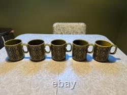 Ensemble de 5 tasses à café vintage vert rétro Hornsea, fabriquées en Angleterre
