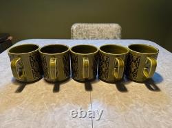 Ensemble de 5 tasses à café vintage vert rétro Hornsea, fabriquées en Angleterre