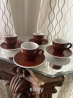 Ensemble de 5 tasses et soucoupes à café expresso en céramique brune vintage ACF Italie.
