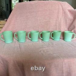 Ensemble de 6 tasses à café Fire King Jadeite D Handle des années 1950