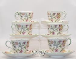 Ensemble de 6 tasses à café et sous-tasses Minton Haddon Hall bord vert