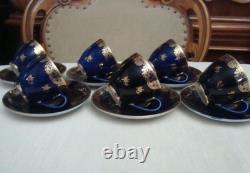 Ensemble de 6 tasses à café et sous-tasses en porcelaine cobalt vintage Lomonosov URSS marqué LFZ