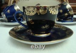 Ensemble de 6 tasses à café et sous-tasses en porcelaine cobalt vintage Lomonosov URSS marqué LFZ