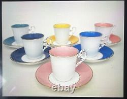 Ensemble de 6 tasses à espresso et soucoupes multicolores vintage Richard Ginori