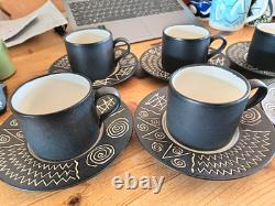 Ensemble de 6 tasses à thé / café vintage Habitat en scraffito avec soucoupes, Japon, 6,5 de large