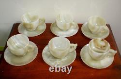 Ensemble de 6 tasses en onyx vert clair fait main vintage avec soucoupes dans une boîte