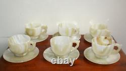 Ensemble de 6 tasses en onyx vert clair fait main vintage avec soucoupes dans une boîte