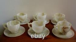 Ensemble de 6 tasses en onyx vert clair fait main vintage avec soucoupes dans une boîte