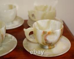 Ensemble de 6 tasses en onyx vert clair fait main vintage avec soucoupes dans une boîte