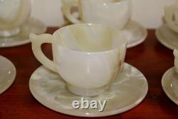 Ensemble de 6 tasses en onyx vert clair fait main vintage avec soucoupes dans une boîte