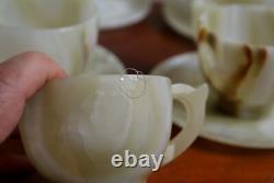 Ensemble de 6 tasses en onyx vert clair fait main vintage avec soucoupes dans une boîte