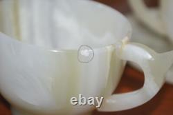 Ensemble de 6 tasses en onyx vert clair fait main vintage avec soucoupes dans une boîte