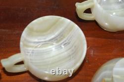 Ensemble de 6 tasses en onyx vert clair fait main vintage avec soucoupes dans une boîte