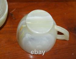 Ensemble de 6 tasses en onyx vert clair fait main vintage avec soucoupes dans une boîte