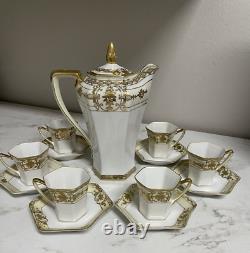 Ensemble de 6 tasses et 6 soucoupes en pot à café/chocolat en or Moriage Noritake vintage