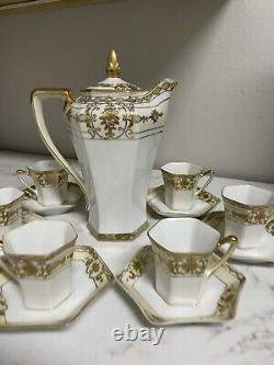 Ensemble de 6 tasses et 6 soucoupes en pot à café/chocolat en or Moriage Noritake vintage