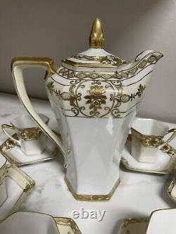 Ensemble de 6 tasses et 6 soucoupes en pot à café/chocolat en or Moriage Noritake vintage