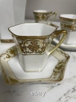 Ensemble de 6 tasses et 6 soucoupes en pot à café/chocolat en or Moriage Noritake vintage
