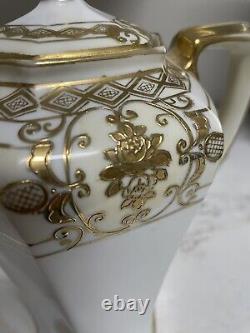 Ensemble de 6 tasses et 6 soucoupes en pot à café/chocolat en or Moriage Noritake vintage