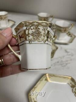 Ensemble de 6 tasses et 6 soucoupes en pot à café/chocolat en or Moriage Noritake vintage