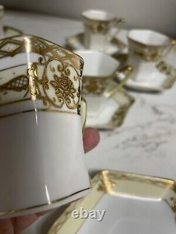 Ensemble de 6 tasses et 6 soucoupes en pot à café/chocolat en or Moriage Noritake vintage