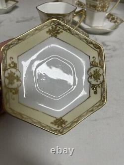 Ensemble de 6 tasses et 6 soucoupes en pot à café/chocolat en or Moriage Noritake vintage