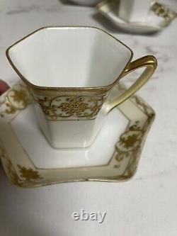Ensemble de 6 tasses et 6 soucoupes en pot à café/chocolat en or Moriage Noritake vintage