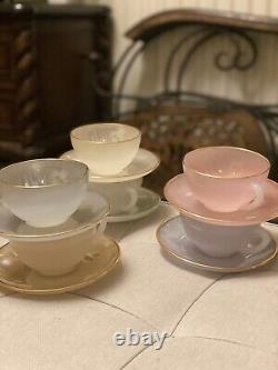 Ensemble de 6 tasses et soucoupes Arcopal Harlequin vintage, pastel, beau et romantique