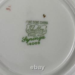 Ensemble de 6 tasses et soucoupes en porcelaine de Shelley Bone China de l'époque vintage, motif Syringa n°14009 (1938)