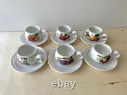 Ensemble de 6 tasses et soucoupes vintage Pomona de Portmeirion, service à café / thé à décor botanique