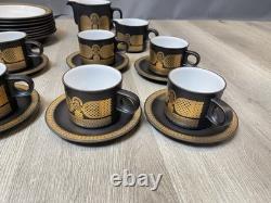 Ensemble de 8 tasses à café/thé avec soucoupes et assiettes Hornsea Retro Vintage Midas or brun