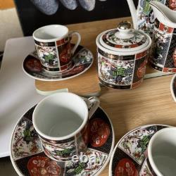 Ensemble de 9 théière, sucrier et crémier en porcelaine japonaise Arita Imari Ware avec paon vintage