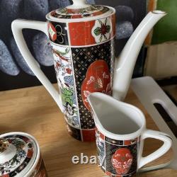 Ensemble de 9 théière, sucrier et crémier en porcelaine japonaise Arita Imari Ware avec paon vintage