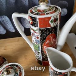 Ensemble de 9 théière, sucrier et crémier en porcelaine japonaise Arita Imari Ware avec paon vintage