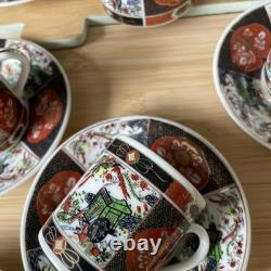 Ensemble de 9 théière, sucrier et crémier en porcelaine japonaise Arita Imari Ware avec paon vintage