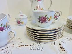 Ensemble de Chocolat / Café Vintage Élégant 21 pièces Floral avec Garniture Dorée LIVRAISON GRATUITE