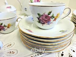 Ensemble de Chocolat / Café Vintage Élégant 21 pièces Floral avec Garniture Dorée LIVRAISON GRATUITE