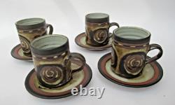 Ensemble de café Briglin vintage, poterie de studio rétro des années 1970, 16 pièces, design enroulé