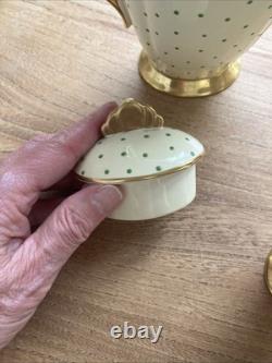 Ensemble de café Carlton Ware Hand Rita 15 pièces rare crème or et pois verts