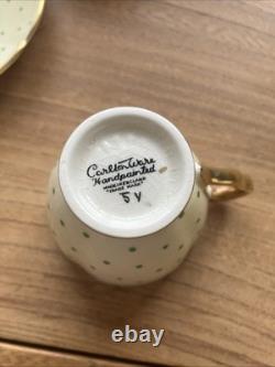 Ensemble de café Carlton Ware Hand Rita 15 pièces rare crème or et pois verts