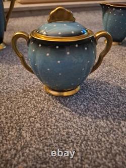 Ensemble de café Carltonware Vintage 14 pièces Bleu Royale à pois. Ensemble inutilisé. État impeccable.